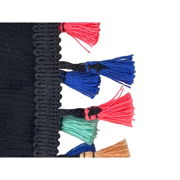 See You Monday Los Angeles Top Cropped Black Tassels Trim Multicolored Rayon - Picture 10 of 10